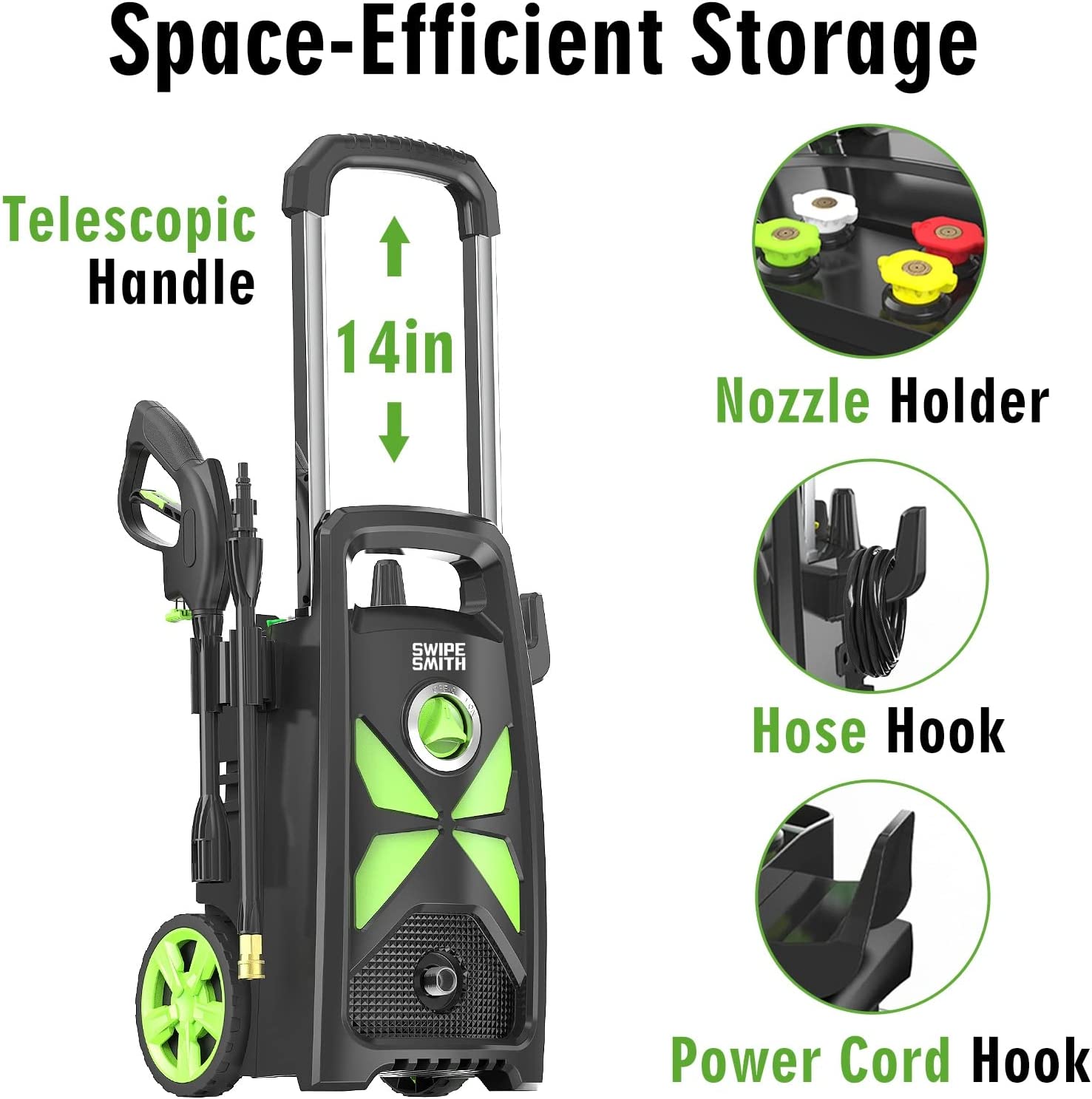 SWIPESMITH Electric Pressure Washer, 2500 Max PSI 2.4 GPM Power Washer with Telescopic Handle WM