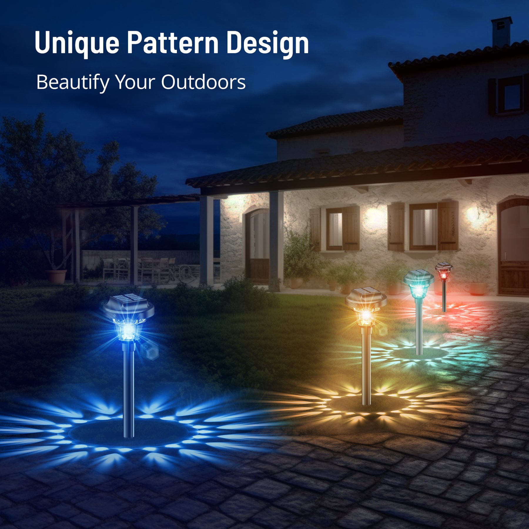 Solar Outdoor Lights,RGB Color Changing Solar Garden Lights, Solar Walkway Lights for Garden