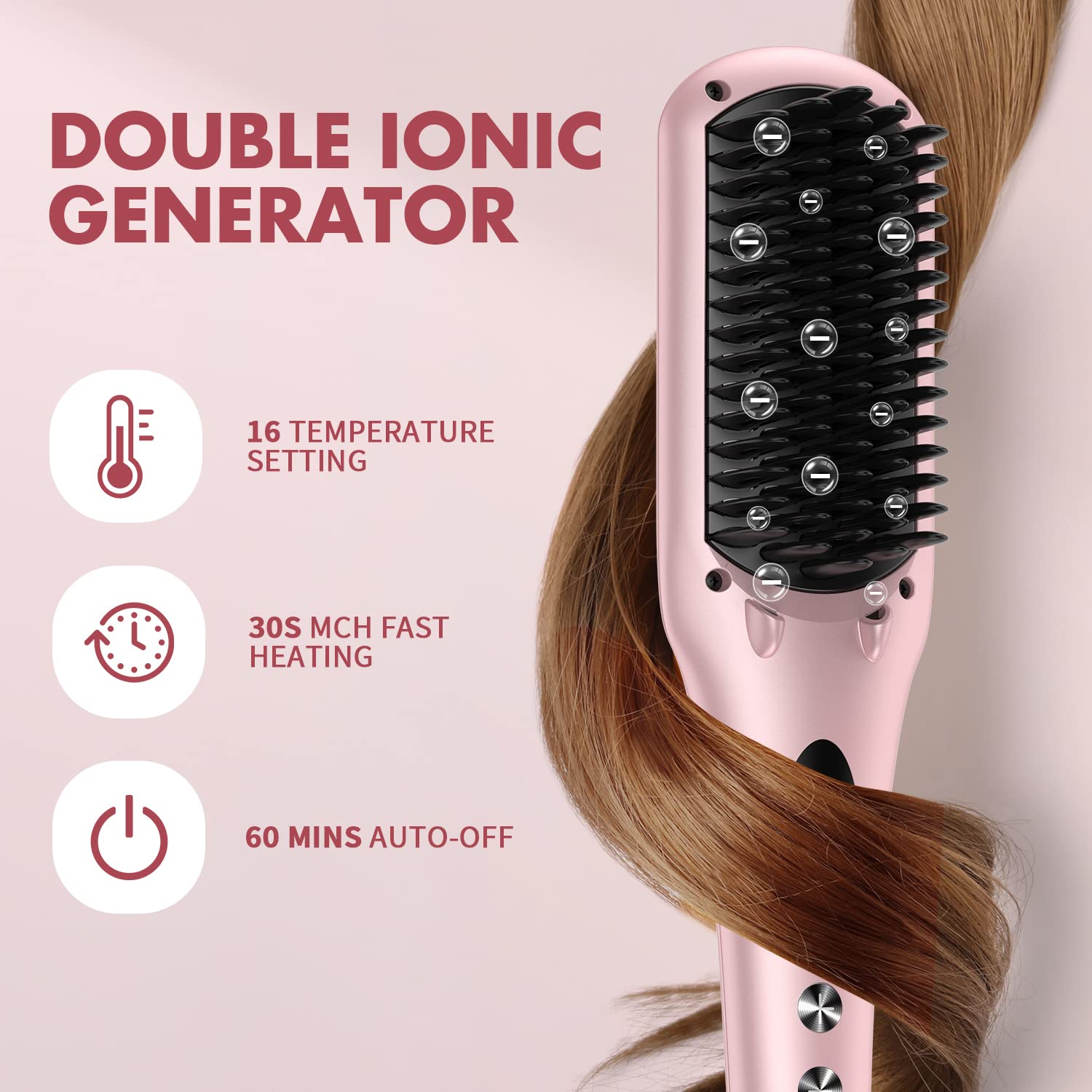 Enhanced Hair Straightener Heat Brush by MiroPure, 2-in-1 Ceramic Ionic Straightening Brush