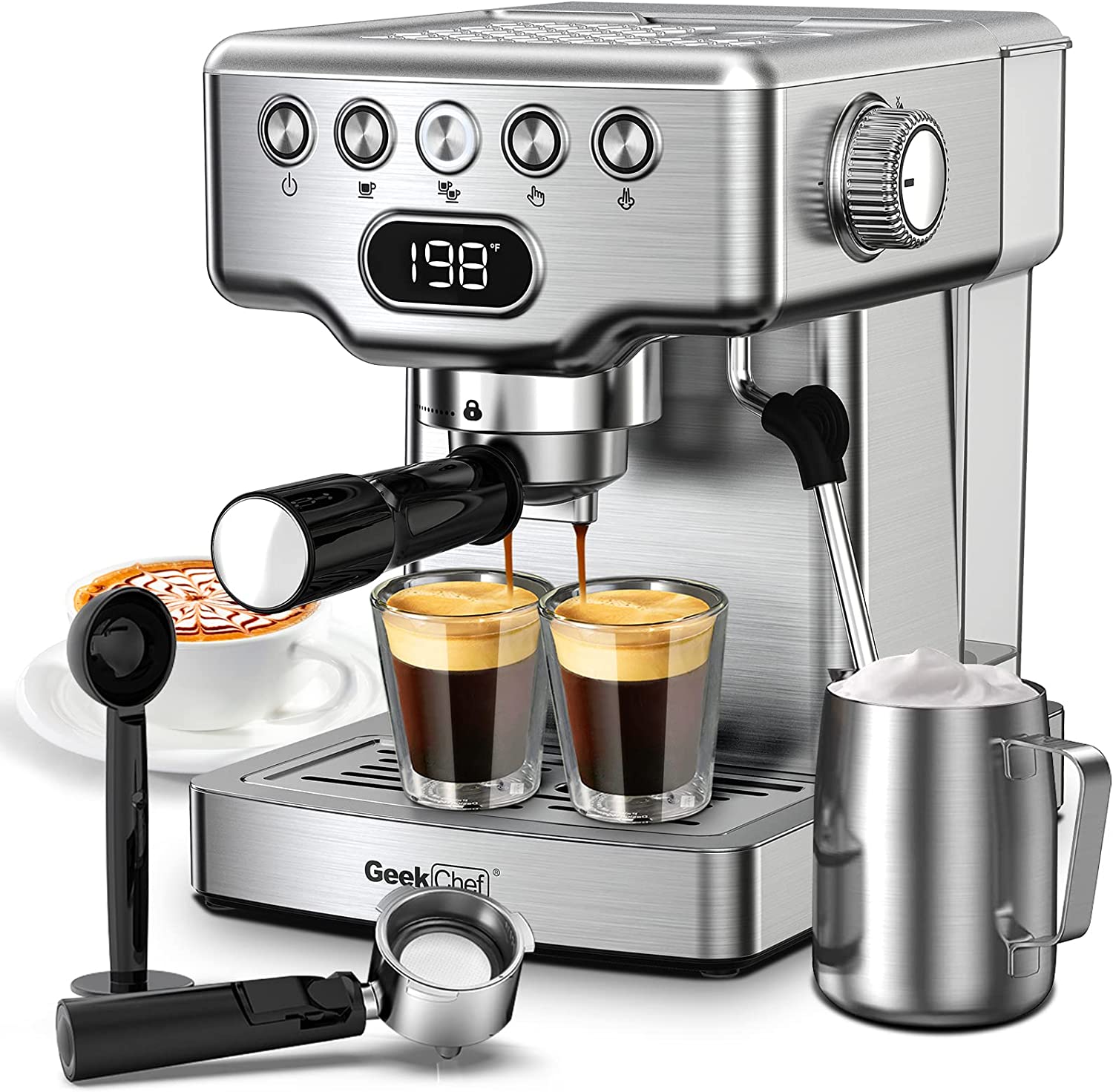 Geek Chef Espresso Machine,20 bar espresso machine with milk frother for latte,cappuccino