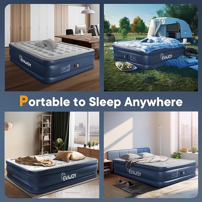 Evajoy Air Mattress with Built in Pump, 18'' Inflatable Mattress Double High with 3 Mins Quick Self-Inflation
