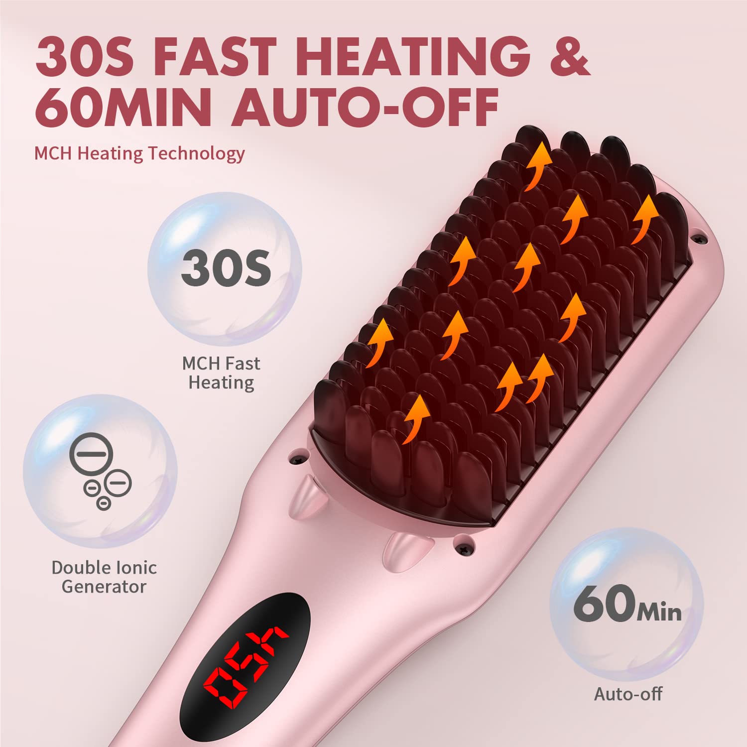 Enhanced Hair Straightener Heat Brush by MiroPure, 2-in-1 Ceramic Ionic Straightening Brush