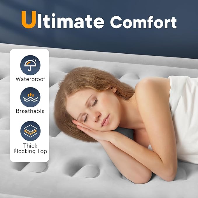 Evajoy Air Mattress with Built in Pump, 18'' Inflatable Mattress Double High with 3 Mins Quick Self-Inflation WM
