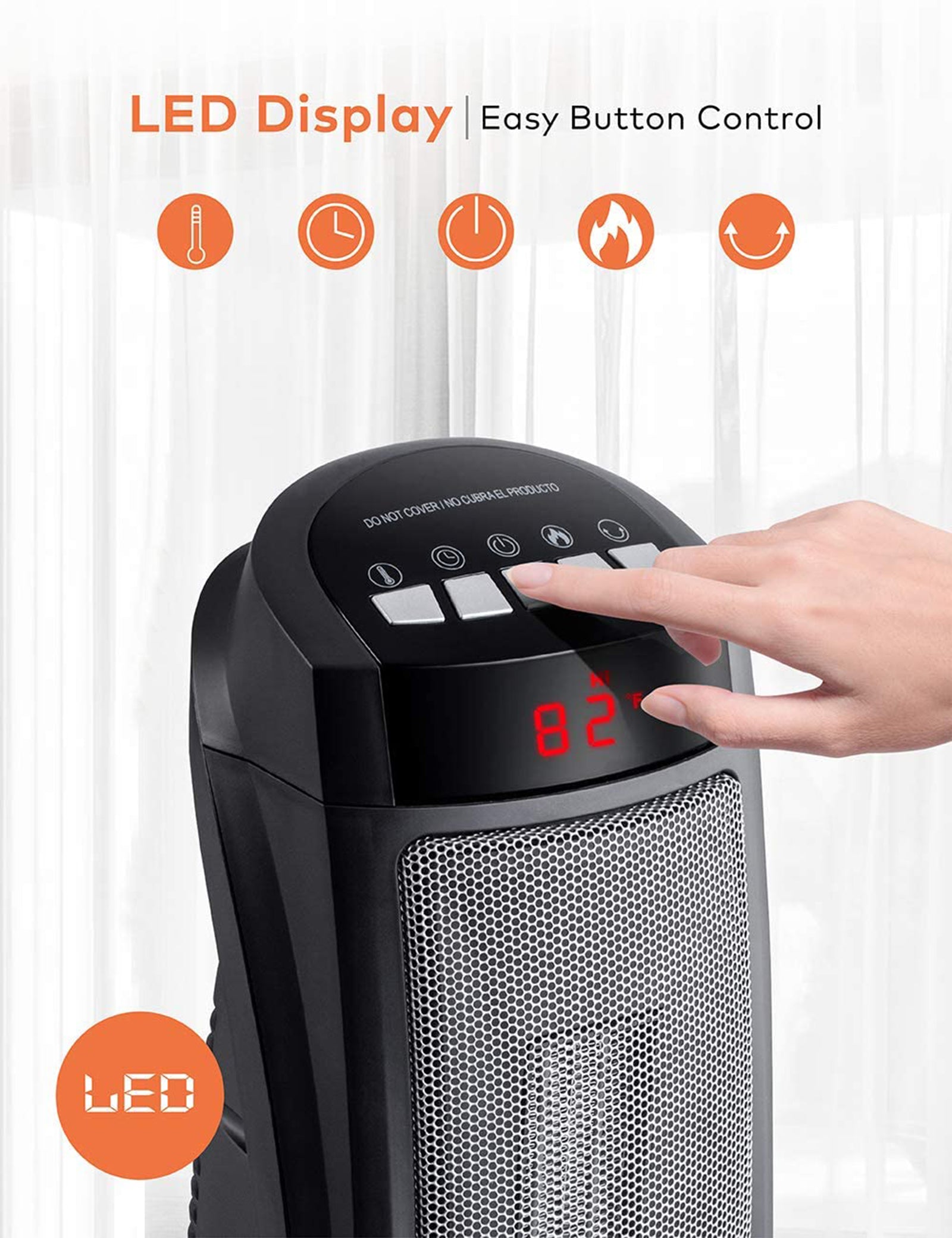 TaoTronics Space Heater, Ceramic Tower Heater with Eco Mode, Remote Control, 65° Oscillation, 12H Timer, Overheating & Tip-Over Protection, PTC Electric Heater for Bedroom/Living Room/ Office WM
