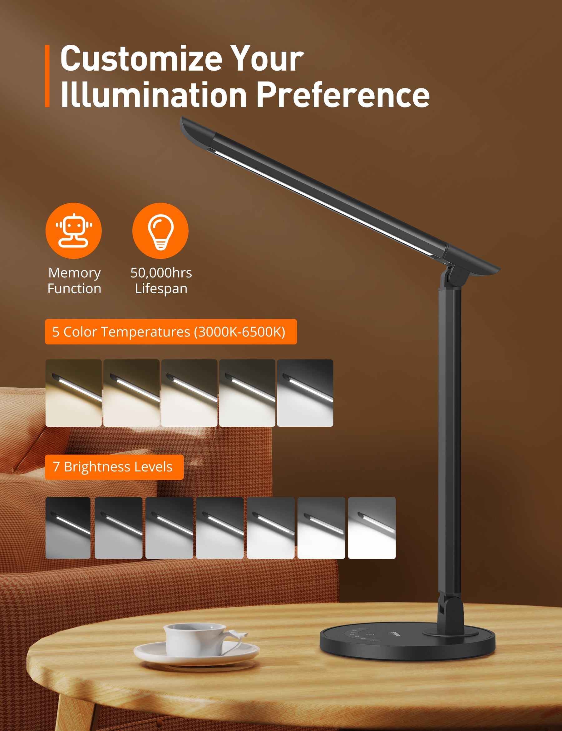 Sympa Dimmable Table Lamp DL004, With 7 Brightness Levels-Table Lamps-ParisRhone