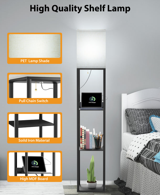 TaoTronics NB-DL003 Smart RGB Floor Lamp with Shelves, Dimmable Standing Corner Lamp with Wireless Charging, App & Voice Control