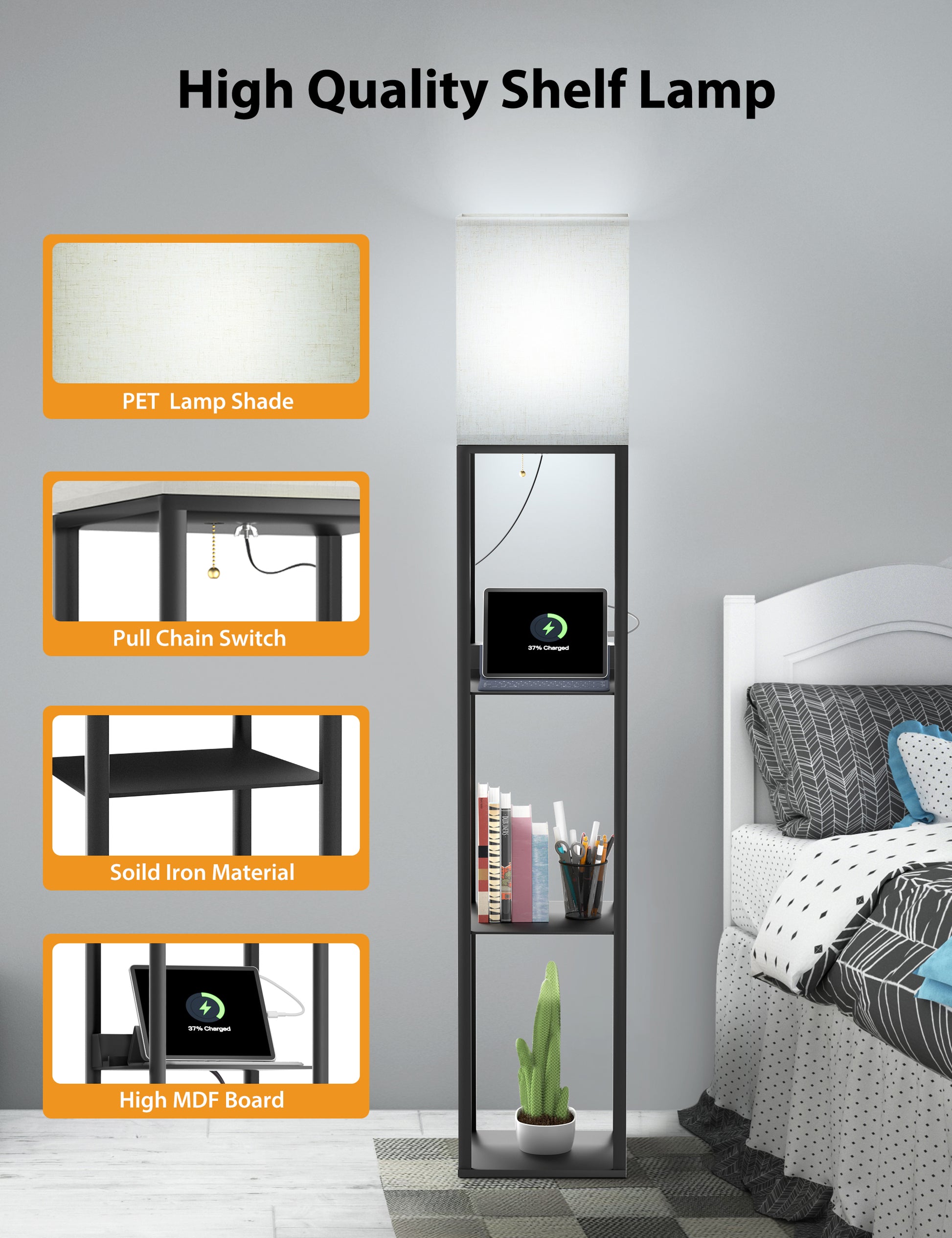 TaoTronics NB-DL003 Smart RGB Floor Lamp with Shelves, Dimmable Standing Corner Lamp with Wireless Charging, App & Voice Control