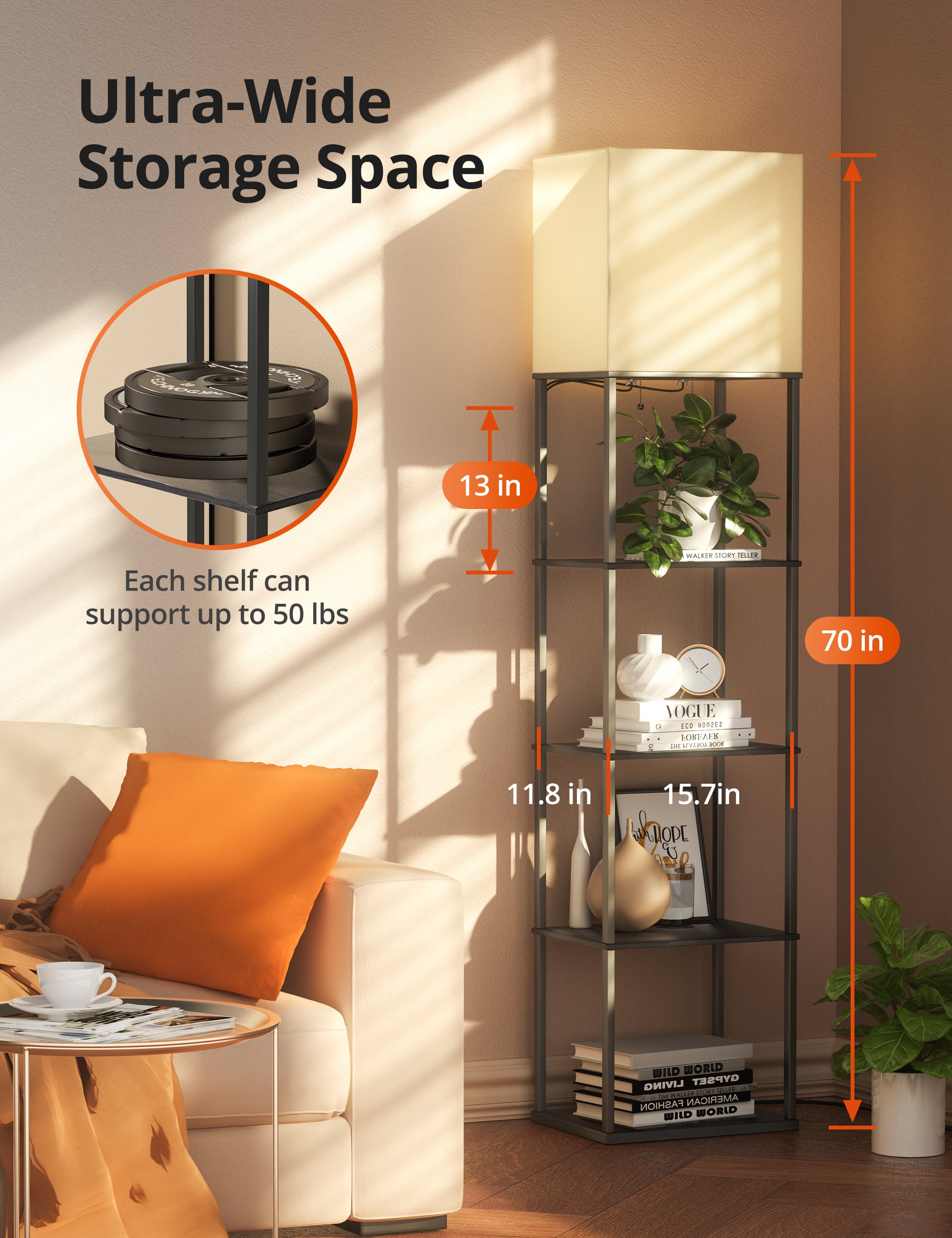 TaoTronics Smart RGB Floor Lamp with Shelves NB-DL005, Dimmable Solid Wood Standing Lamp with 2 Smart Bulbs