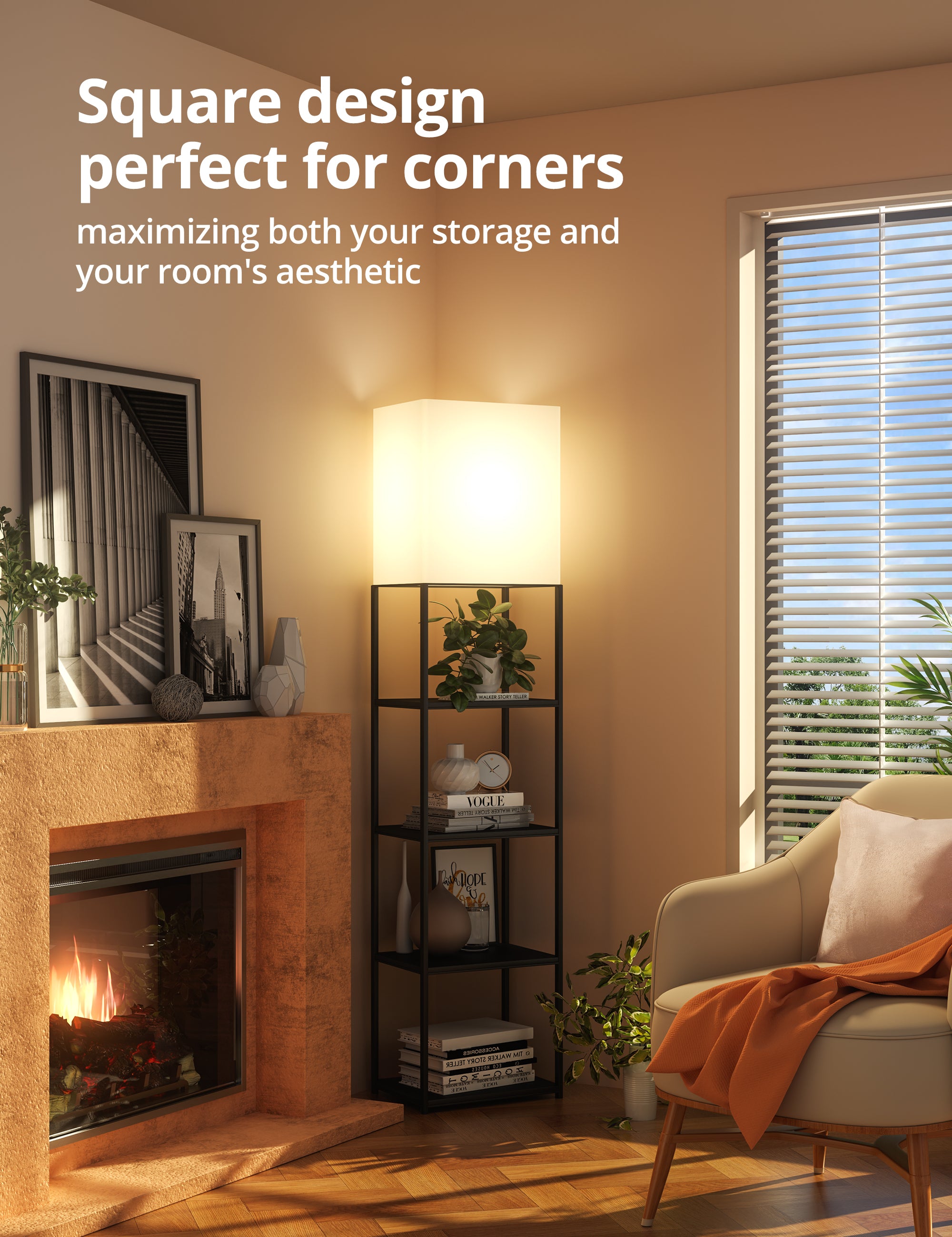 TaoTronics Smart RGB Floor Lamp with Shelves NB-DL005, Dimmable Solid Wood Standing Lamp with 2 Smart Bulbs