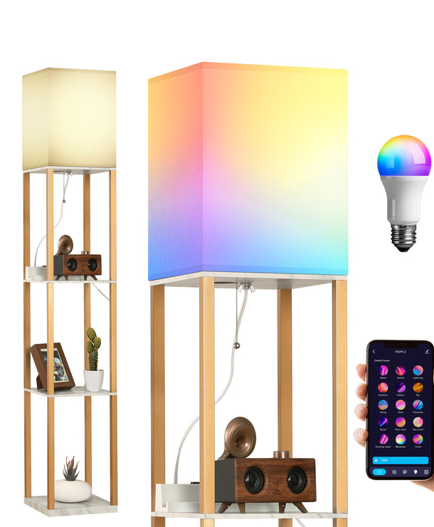 TaoTronics NB-DL003 Smart RGB Floor Lamp with Shelves, Dimmable Standing Corner Lamp with Wireless Charging, App & Voice Control