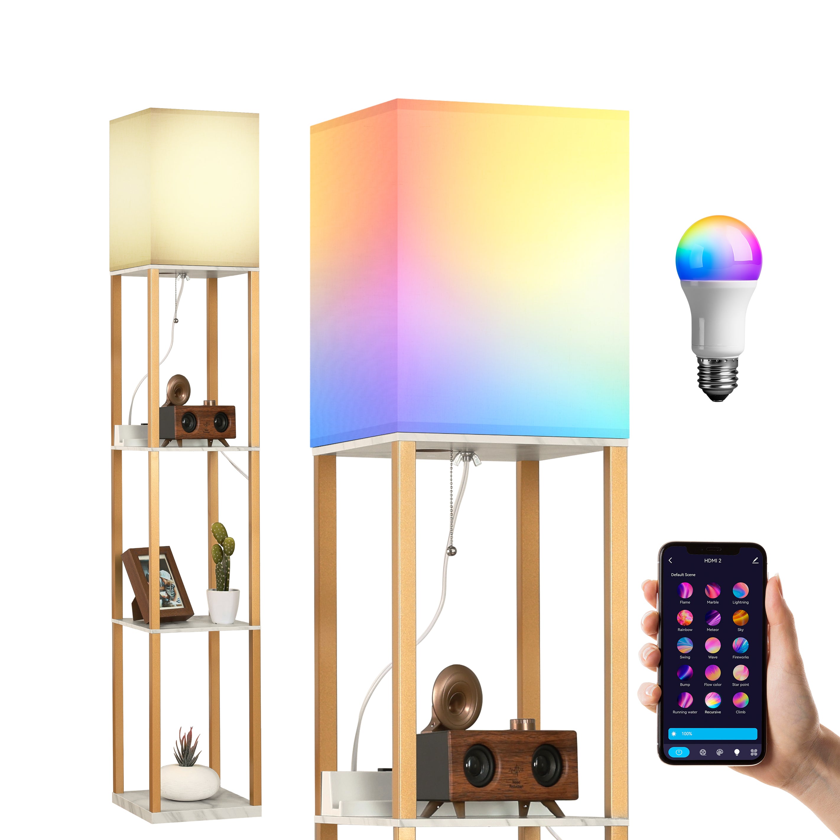 TaoTronics 4-in-1 Smart RGB Floor Lamp with Shelves NB-DL003, Dimmable RGB Solid Standing Lamp with Wireless Charging