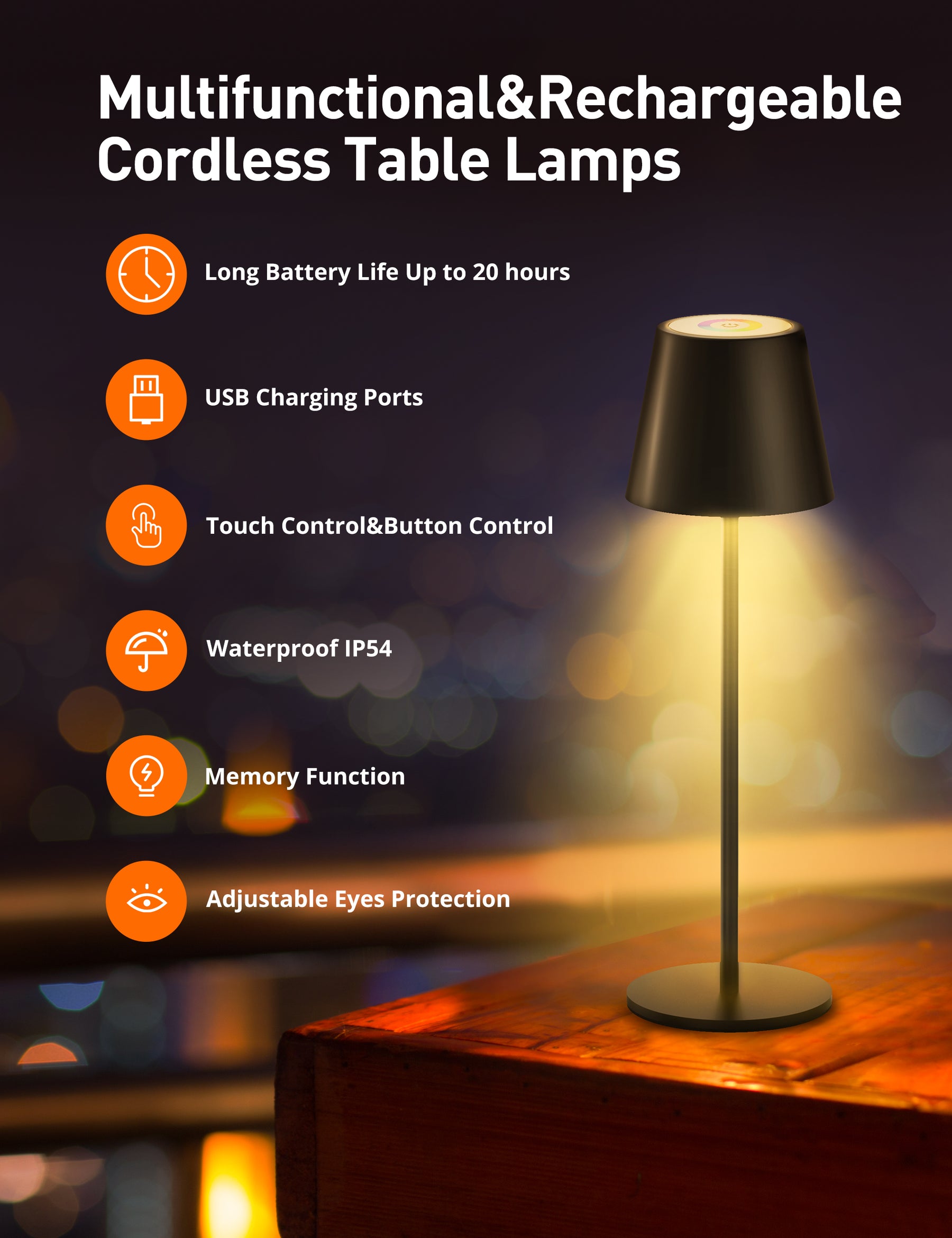 Battery Operated Table Lamps, Rechargeable Wireless LED Desk Lamp With Touc  H, 3-Level Brightness Light, USB Eye Protection Decoration Night Lamps