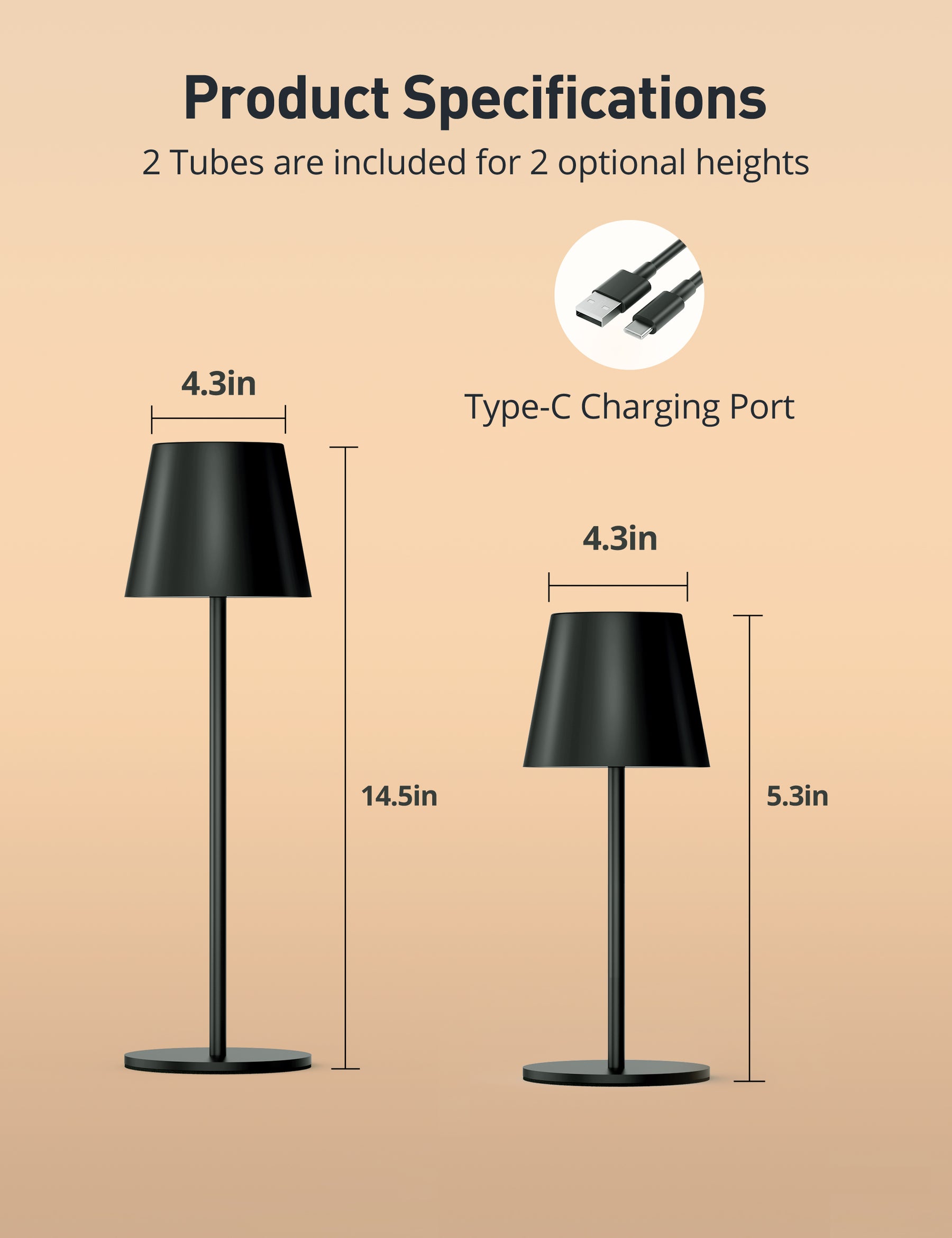 Lampe de Table Rechargeable LED avec port USB - 3000K - 2W - IP44