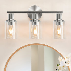 TaoTronics Classic Glass Vanity Lighting Fixtures, 3-Light Vanity Light, Bathroom Lighting with Clear Glass Lampshade