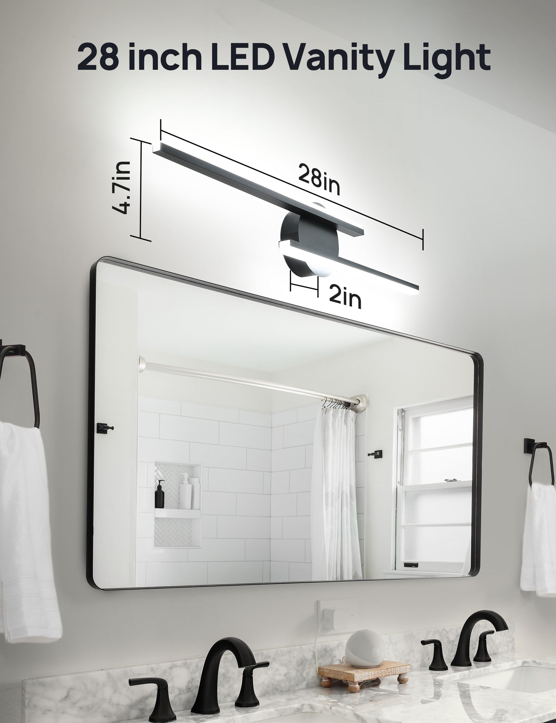 TaoTronics 28in Dimmable Modern Black LED Vanity Light Fixtures for Bathroom Over Mirror Lighting