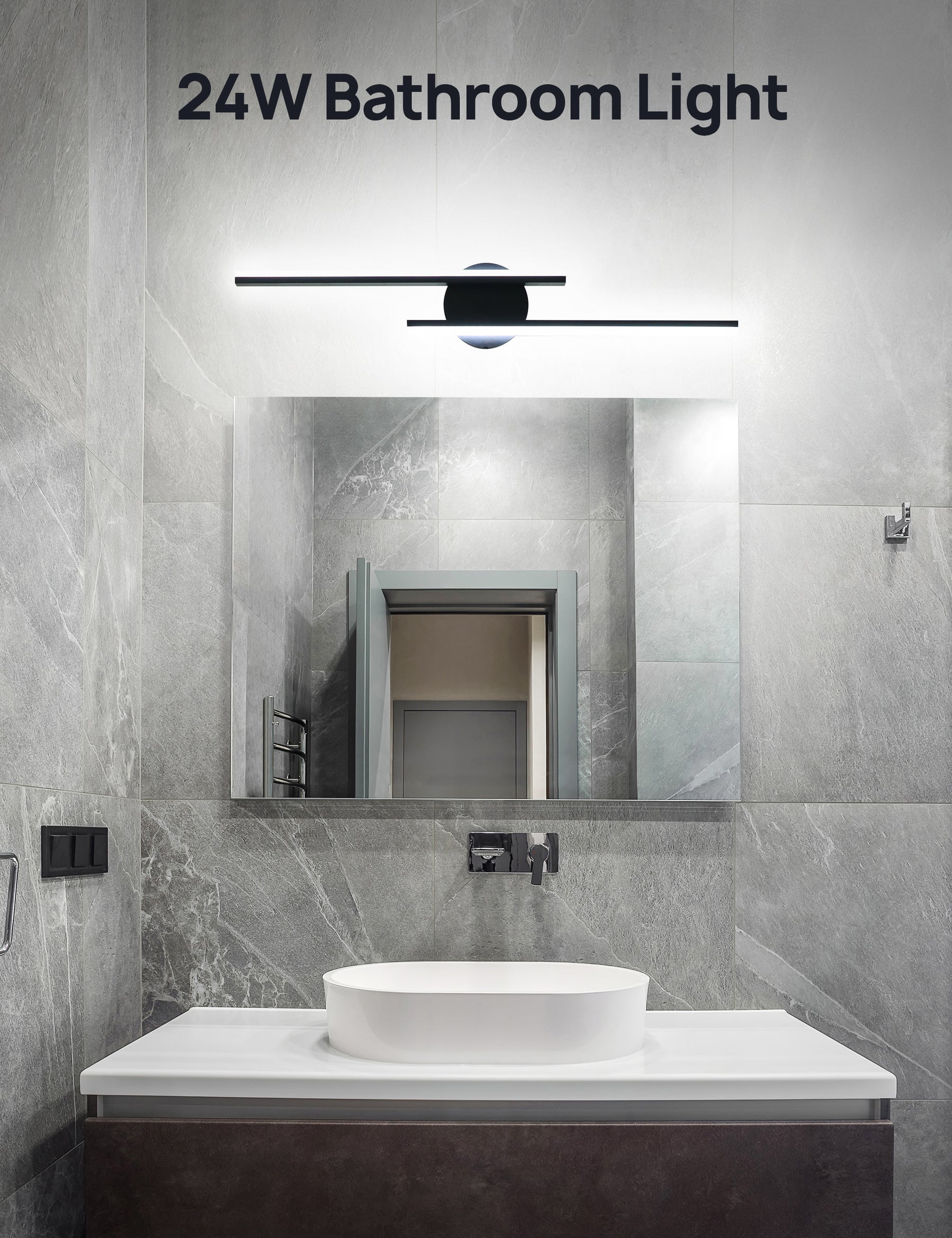 TaoTronics 28in Dimmable Modern Black LED Vanity Light Fixtures for Bathroom Over Mirror Lighting