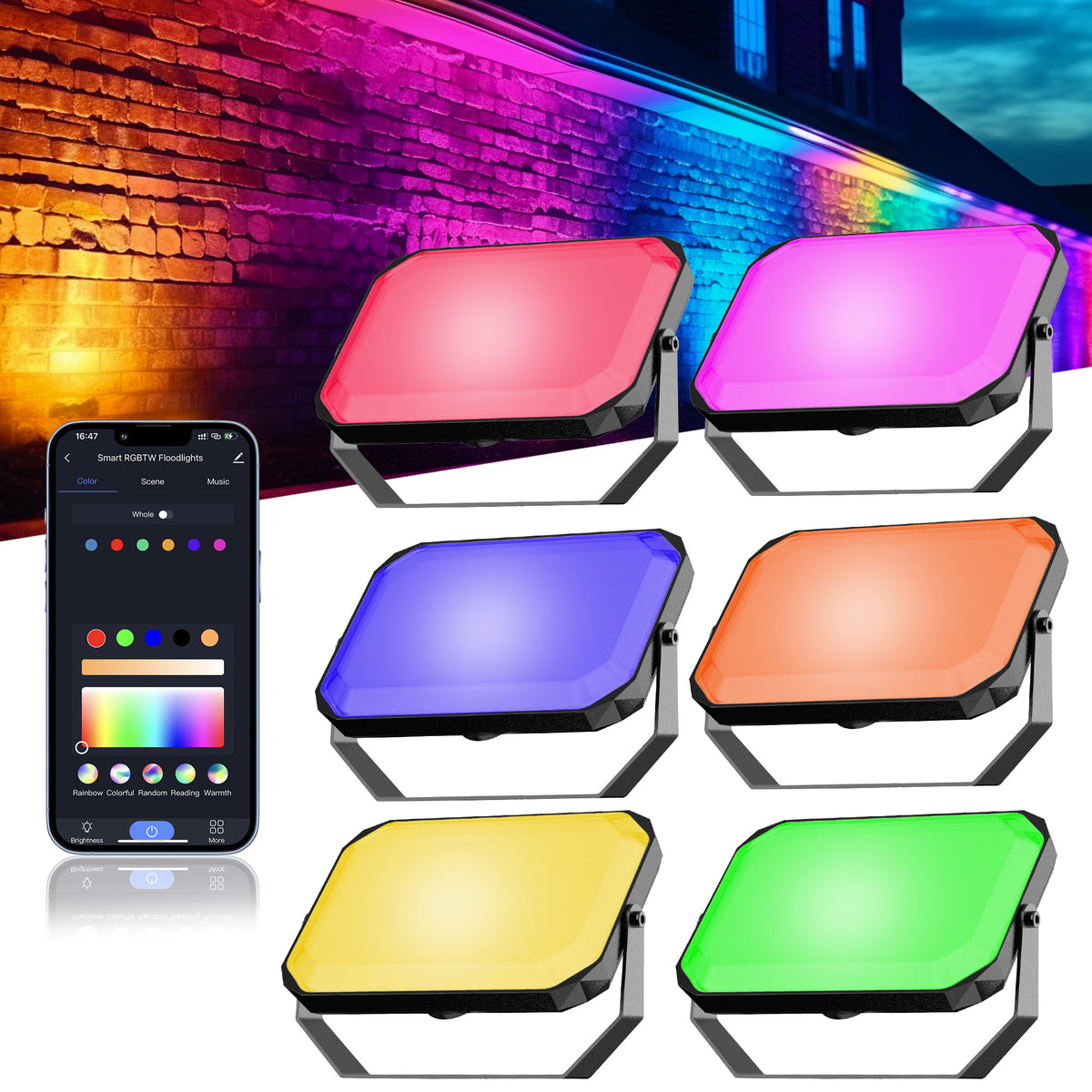 LED Flood Light, RGB Color Changing Flood Lights with App Control, LED Stage Lights for Garden