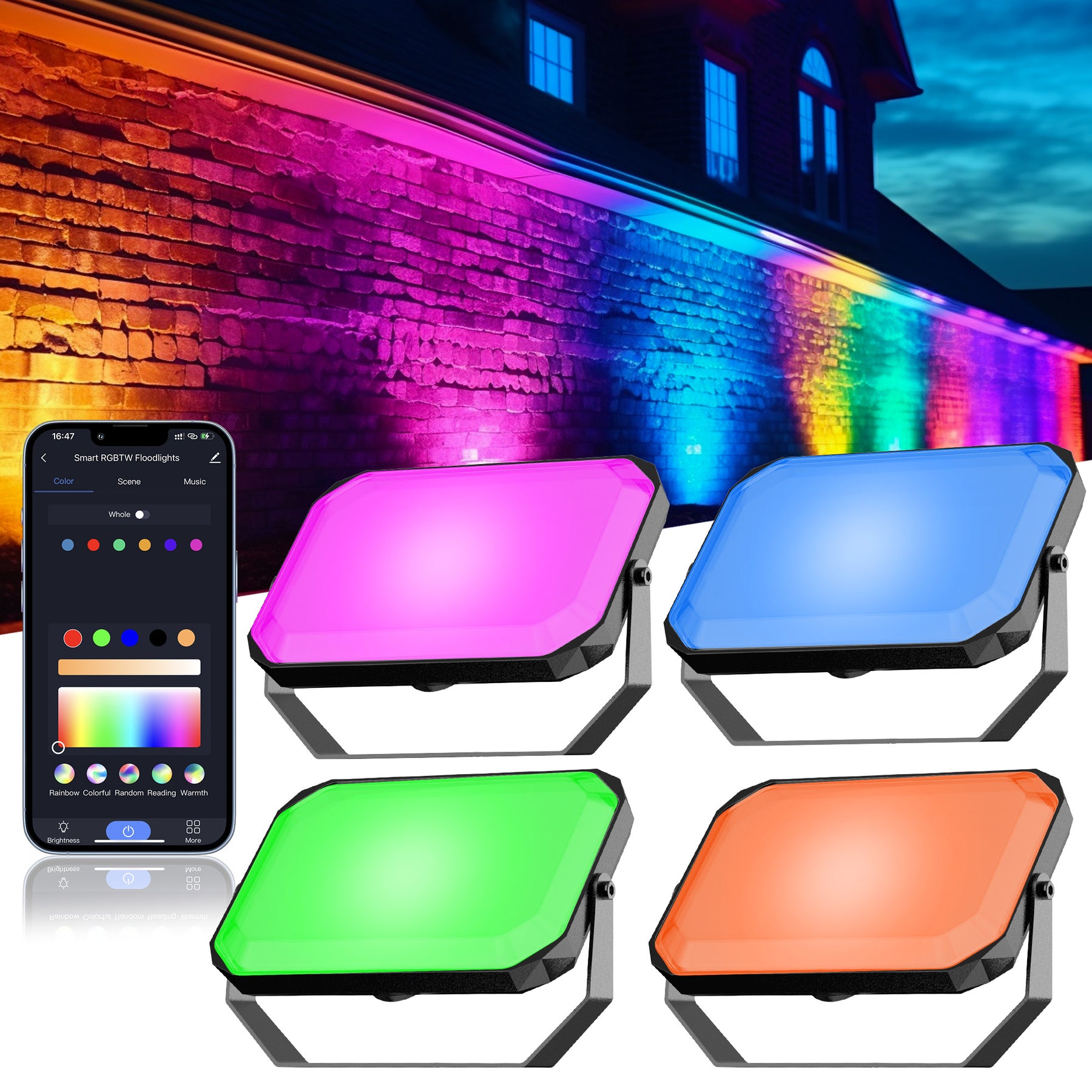 LED Flood Light, RGB Color Changing Flood Lights with App Control, LED Stage Lights for Garden