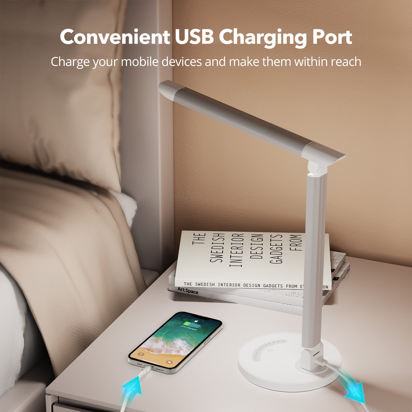 TaoTronics TT-DL13 LED Desk Lamp Office Table 35-Modes Lamps with Stable USB Charging Port & Touch Control