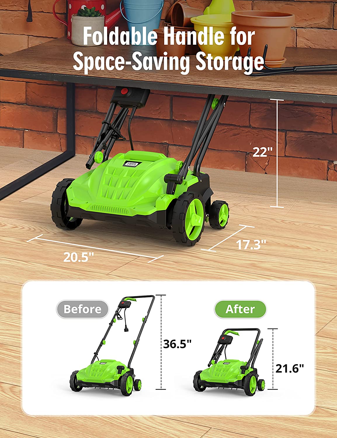 SWIPESMITH 13-Inch 12 Amp Electric Dethatcher Scarifier, 2-in-1 Lawn Dethatcher with Two Safety Switches, 4-Position Depth Adjustment