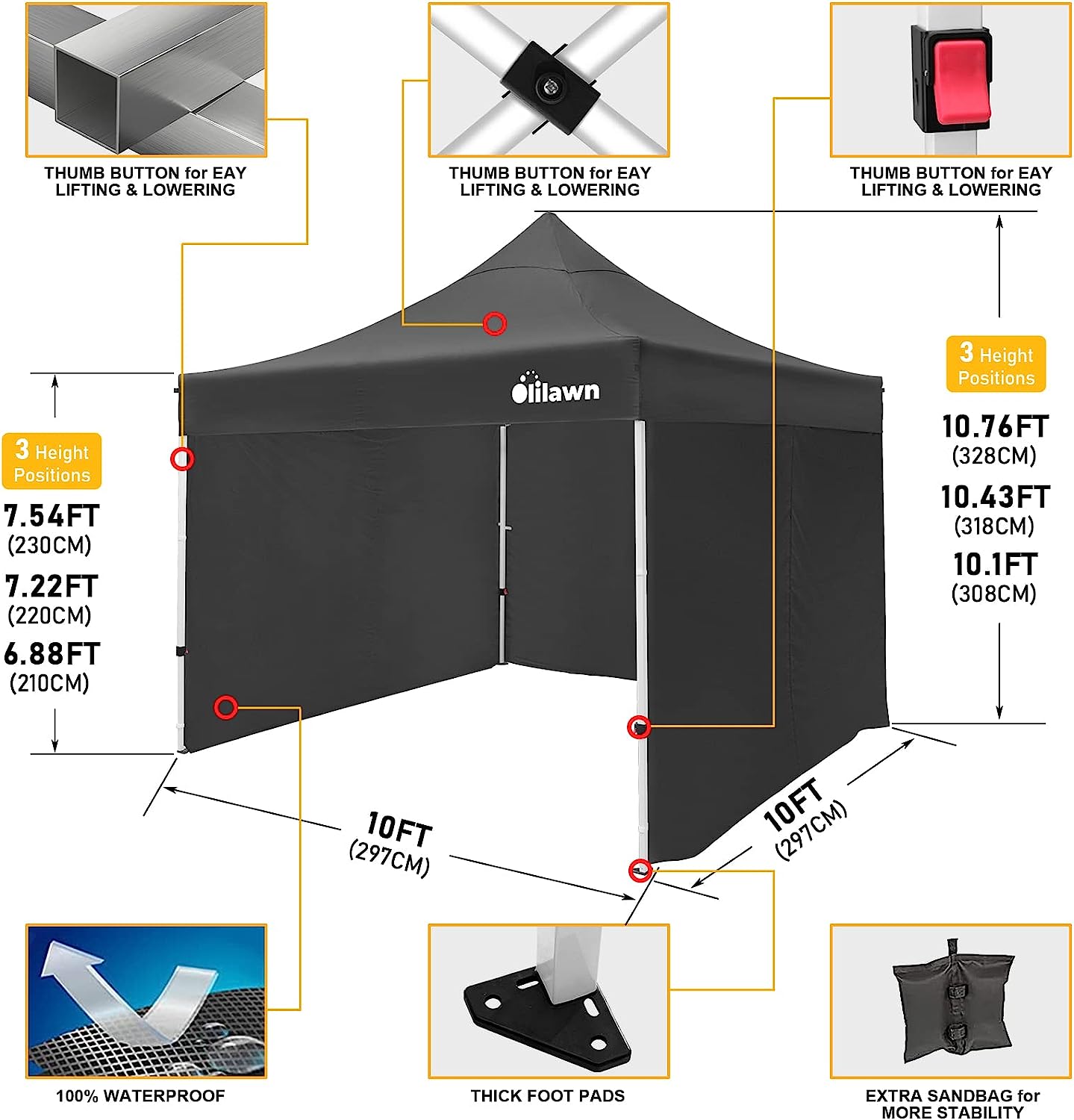 OLILAWN 10x10 Pop Up Canopy Tent Outdoor Shade Canopy