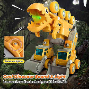 KATTUN 5 in 1 Take Apart Dinosaur Toys, 5 Construction Vehicles Transform into a Big Dinosaur Robot Toys