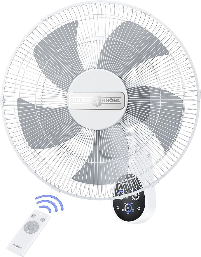 PARIS RHÔNE Wall Mount Fan with Remote,16 Inch Wall Fan, 90° Oscillating Quiet Wall Fan with Remote