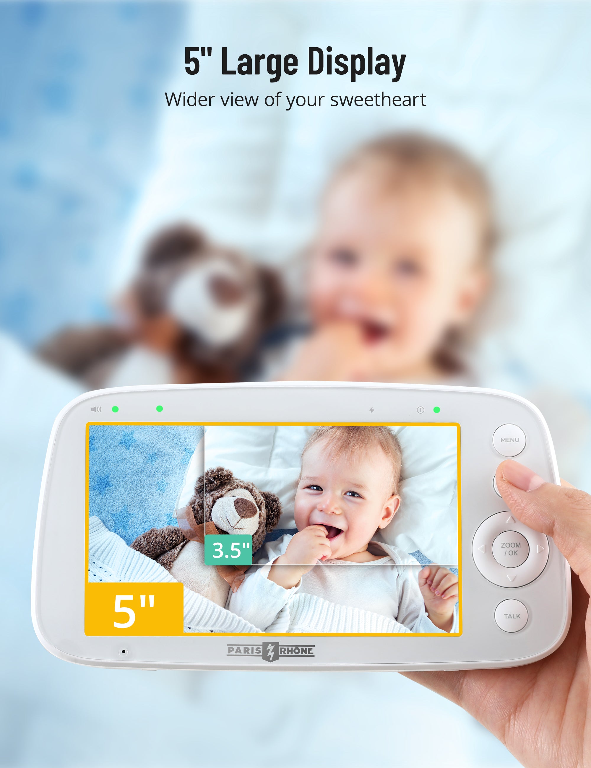 720P HD Baby Monitor IH003, Wide-Angle Monitoring, 5 inch Display