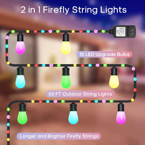 TaoTronics Outdoor String Lights, 50ft RGB Lights for Garden Party