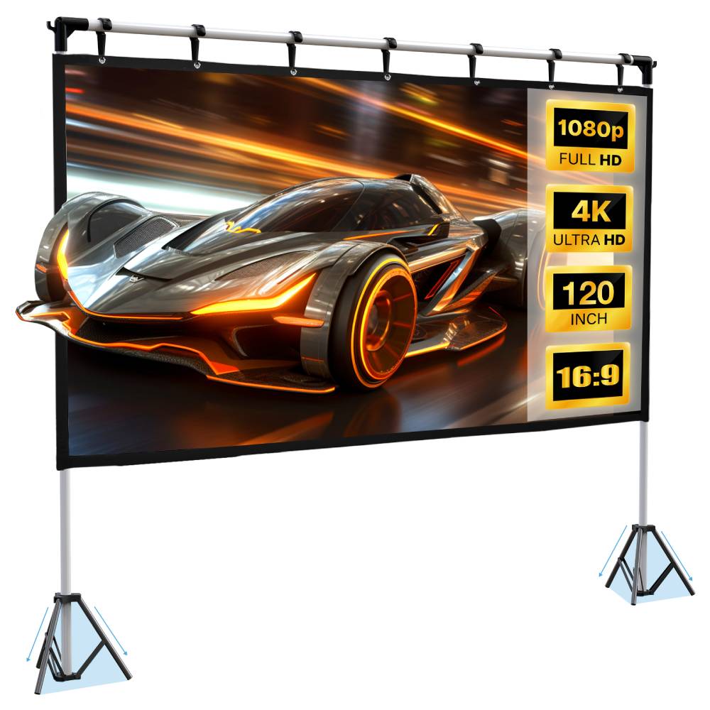 TaoTronics Projector Screen and Stand, 100 inch Rear Front Portable Projection Screen, 4K HD Foldable Outdoor Projector Screen
