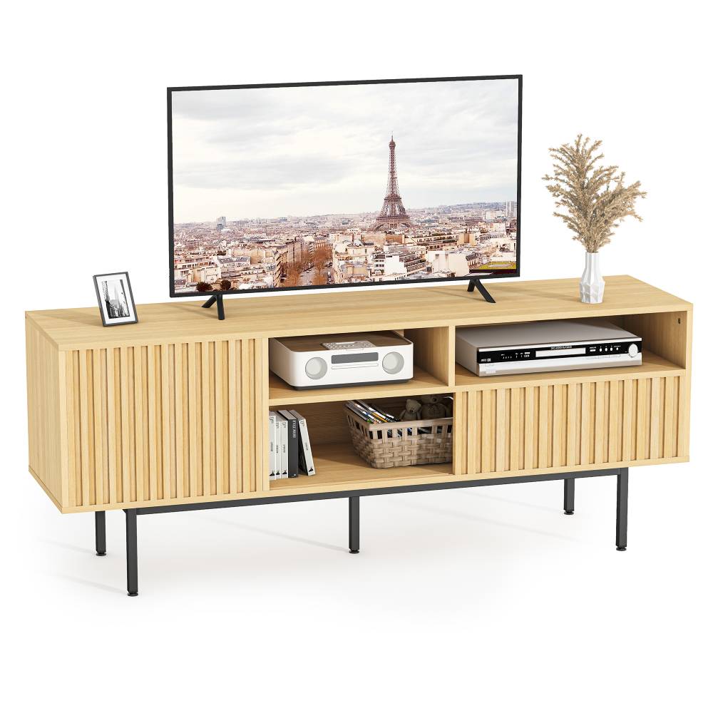 Evajoy TV Stand,Wood Entertainment Center with Storage Shelves Cabinet,59'' Mid Century Modern Television Stand 2024