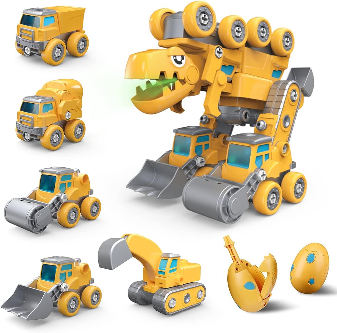 KATTUN 5 in 1 Take Apart Dinosaur Toys, 5 Construction Vehicles Transform into a Big Dinosaur Robot Toys
