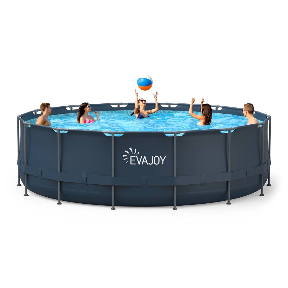 EVAJOY 16ft x 48in Metal Frame Swimming Pool Set, Round Above Ground Pool Set