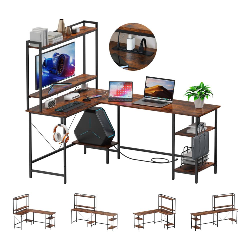 Home Office Desk, 94.5” Two Person L-Shaped Gaming Desk with AC Outlets and USB Ports