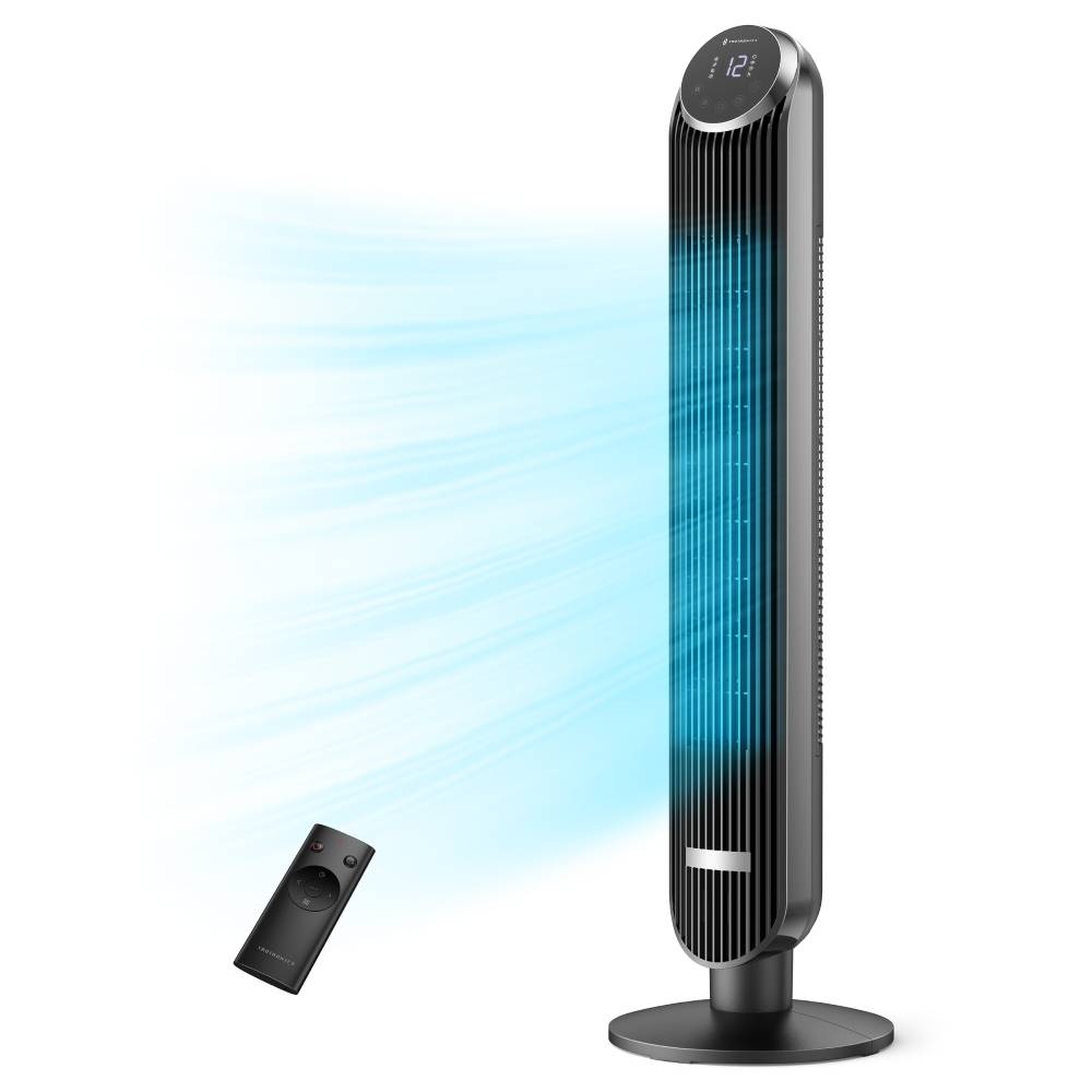 TaoTronics 42in Tower Fan, 120° Oscillating Fan, 12 Speeds, 4 Modes, Standing Fan with Remote for Bedroom 2024