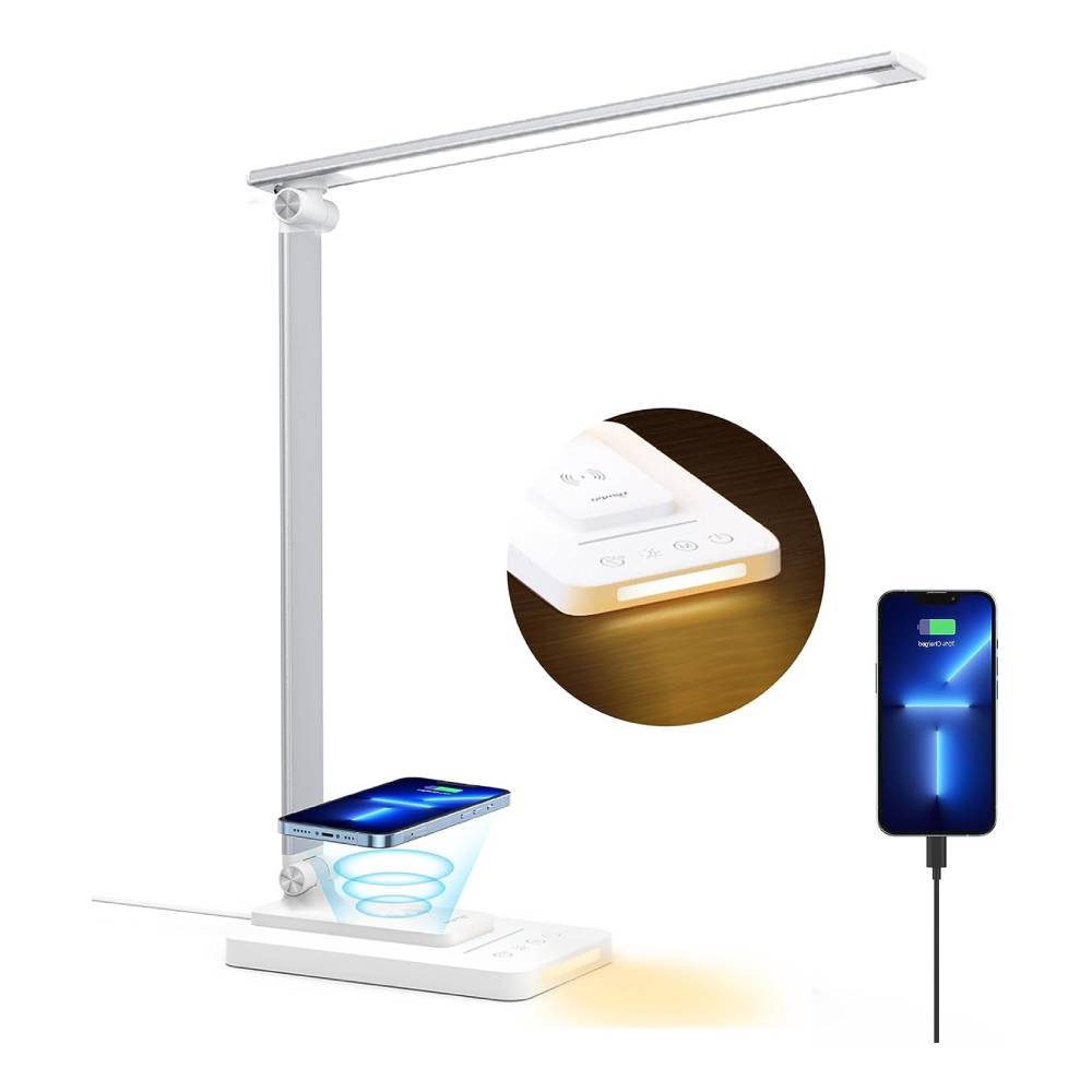 Sympa Table Lamp DL048, Eye-Caring Technology With 5W Wireless Charger White