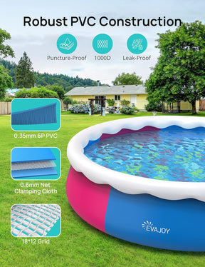 Evajoy Inflatable Swimming Pool, 18ft*48in Inflatable Top Ring Pool with Pool Cover