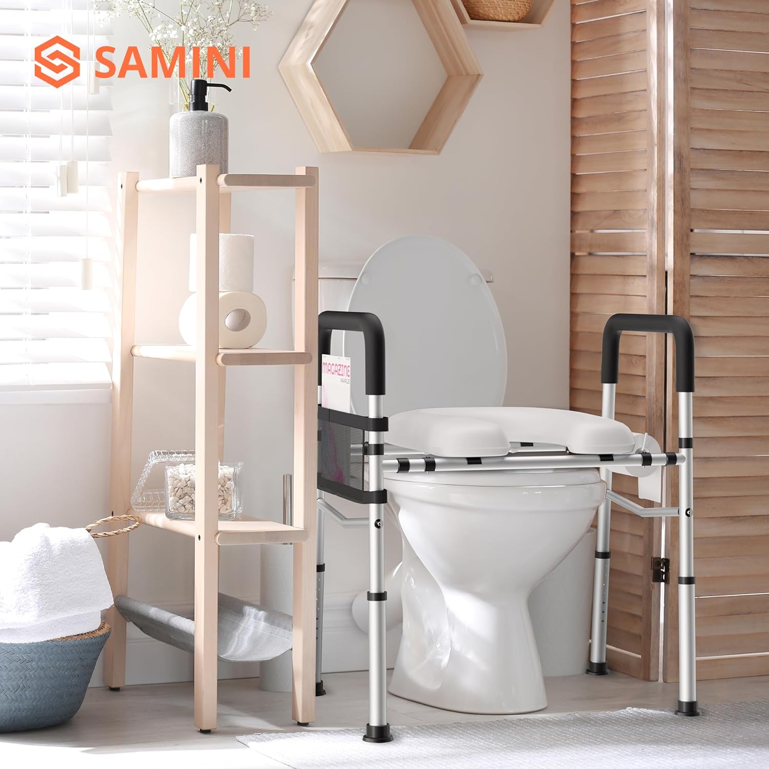 Toilet Seat Risers, Raised Toilet Seat Riser with Handles Elevated Over Toilet Stand Alone Elongated