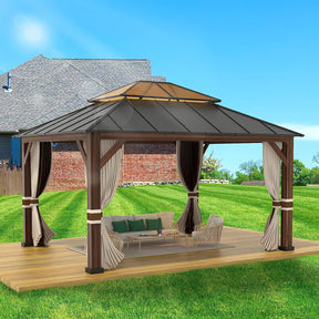 OLILAWN Gazebo 12x14, Hardtop Gazebo with Wood Finish Aluminum Frame