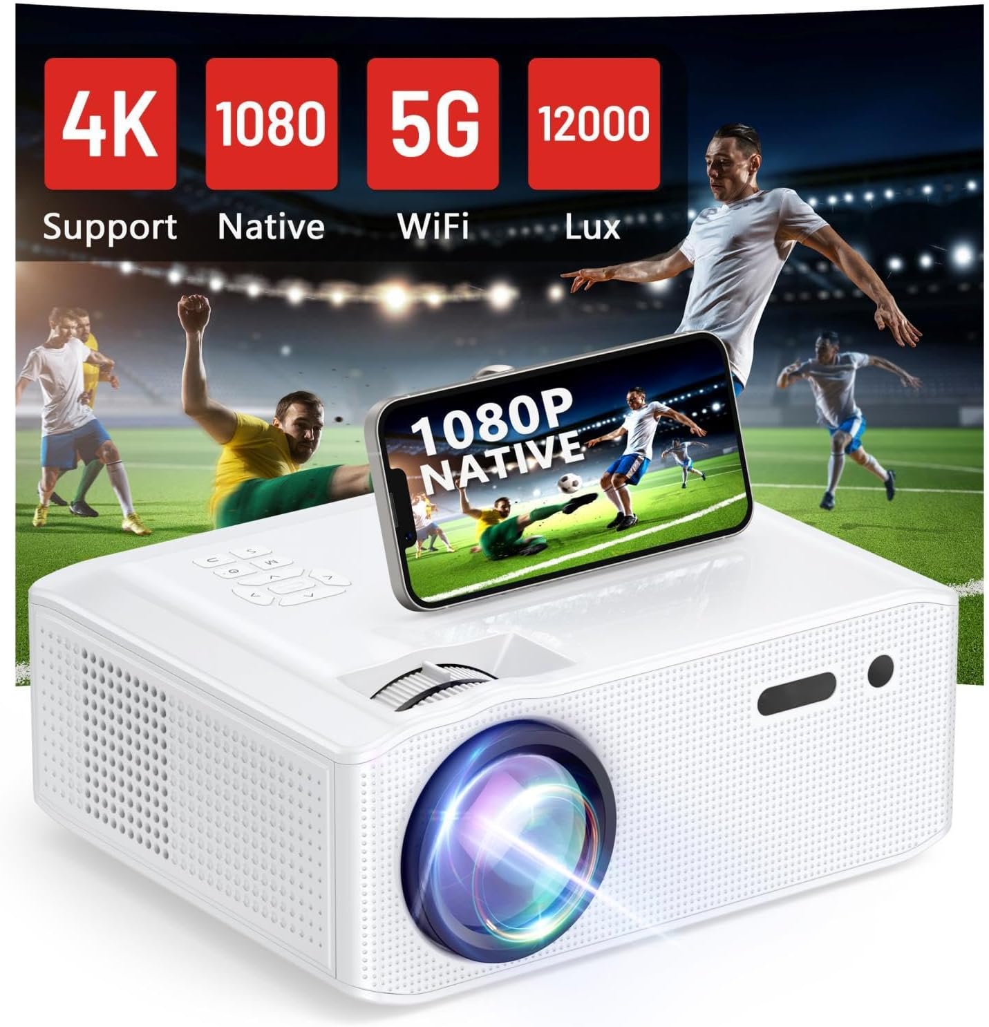 TaoTronics Projector 4K with WiFi and Bluetooth Supported, MiTecHPro 450 ANSI Portable Movie Projector, with Zoom Function and Timer Shutdown, FHD 1080P Outdoor Projector