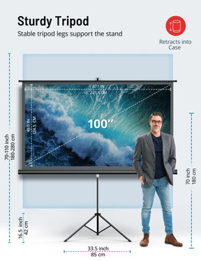 TaoTronics Projector Screen and Stand HP002, 100/120 inch Large4K HD 16:9 PVC Movie Projection Screen