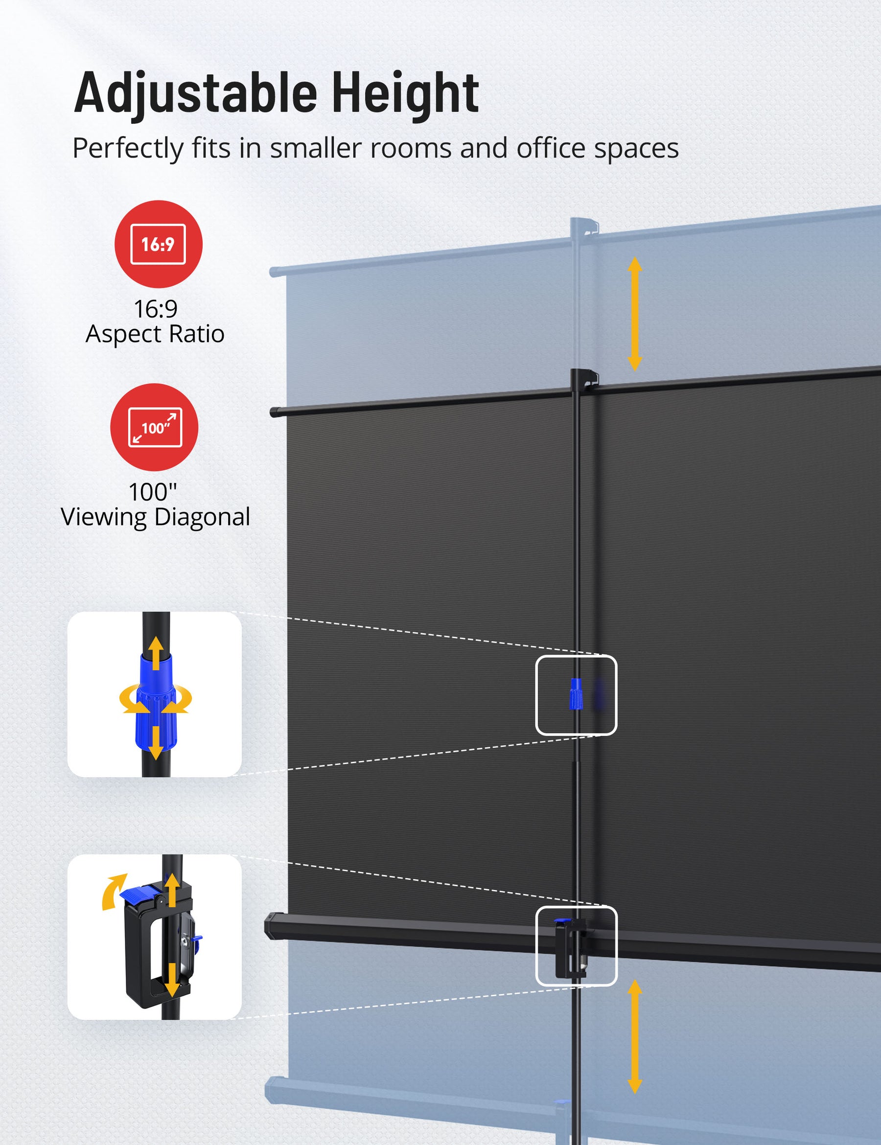 TaoTronics Projector Screen and Stand HP002, 100/120 inch Large4K HD 16:9 PVC Movie Projection Screen