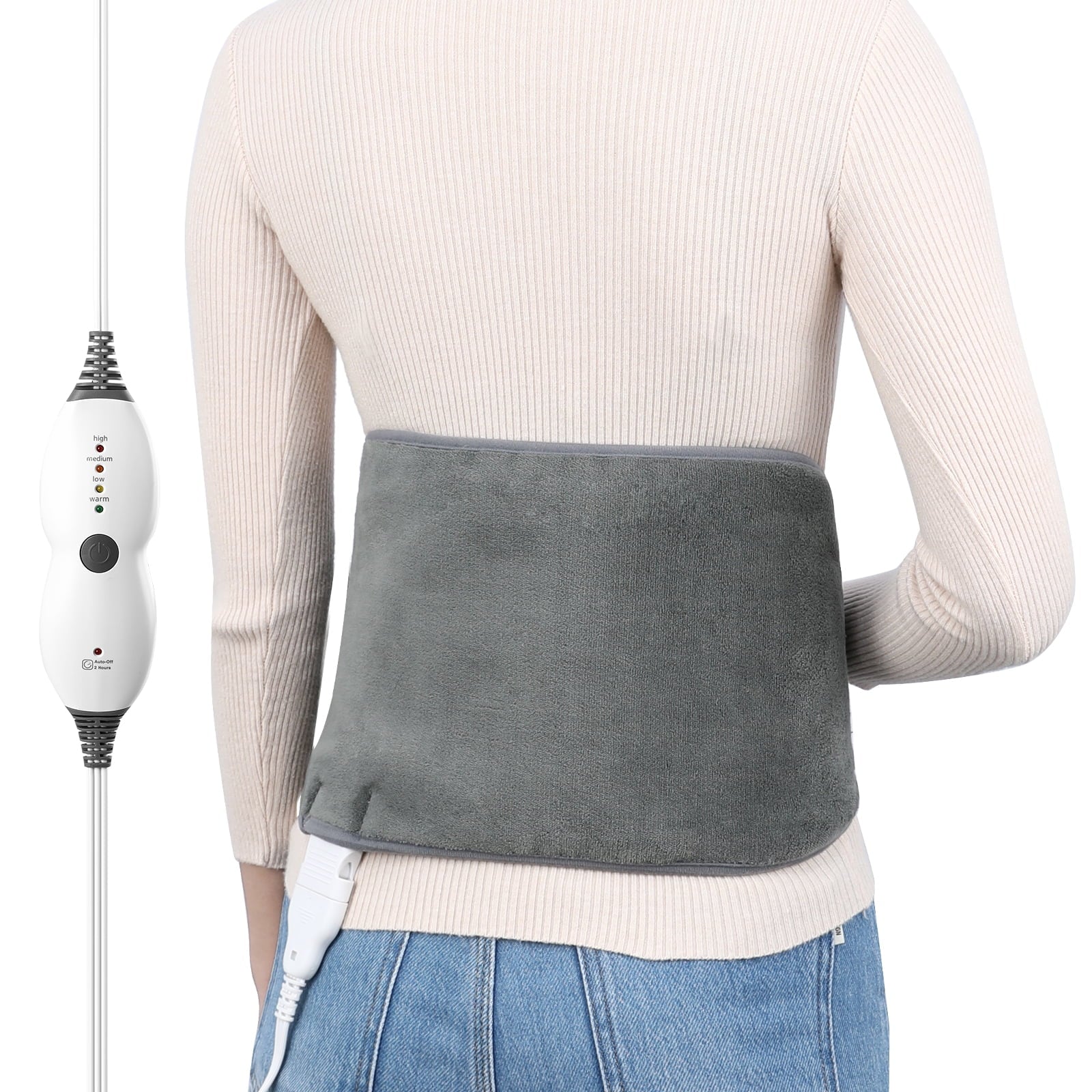 Sable Heating Pad for Back Relief, Sable Electric Heating Pads for Cramps with 4 Heat Settings, 2H Auto Shut-Off, Large Heating Pad Wrap for Cramps, Waist, Lumbar, Abdomen, Washable, Gray WM
