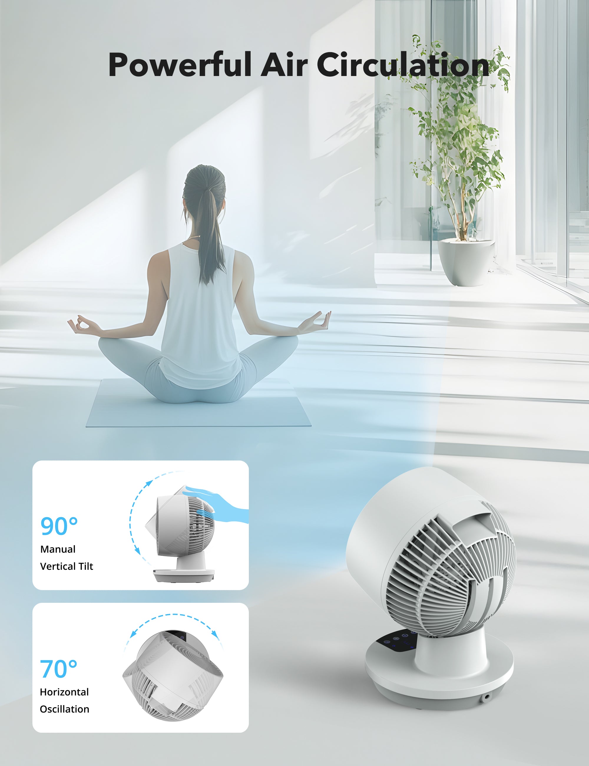Taotronics Desk Fans, 12-Inch Air Circulator Fan for Bedroom, 60ft Powerful Airflow, Table Fan with Remote Control, 8-Hour Timer, 160° Tilt Adjustment, 3 Speeds Small Portable Fan for Home, Office WM