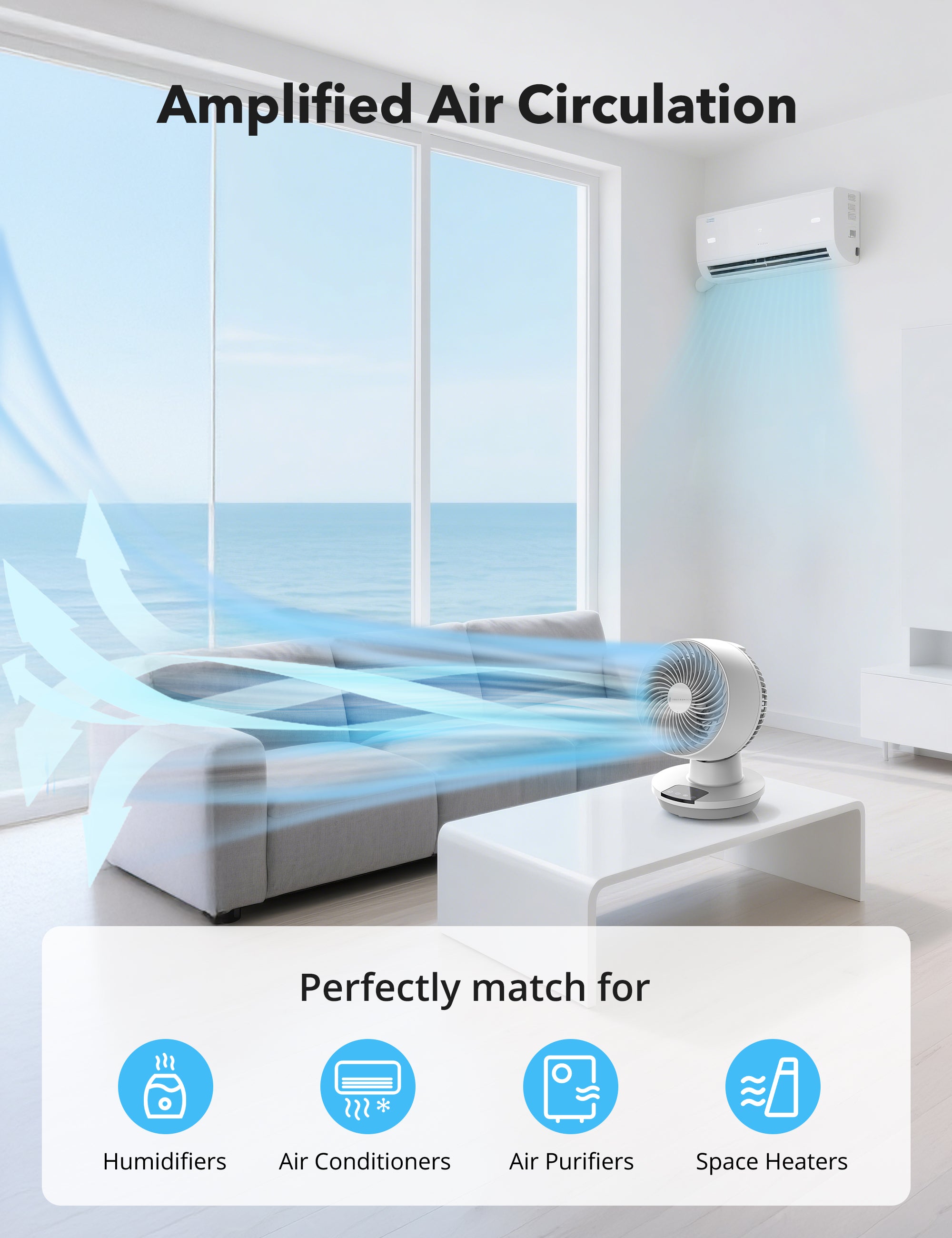 Taotronics Desk Fans, 12-Inch Air Circulator Fan for Bedroom, 60ft Powerful Airflow, Table Fan with Remote Control, 8-Hour Timer, 160° Tilt Adjustment, 3 Speeds Small Portable Fan for Home, Office WM