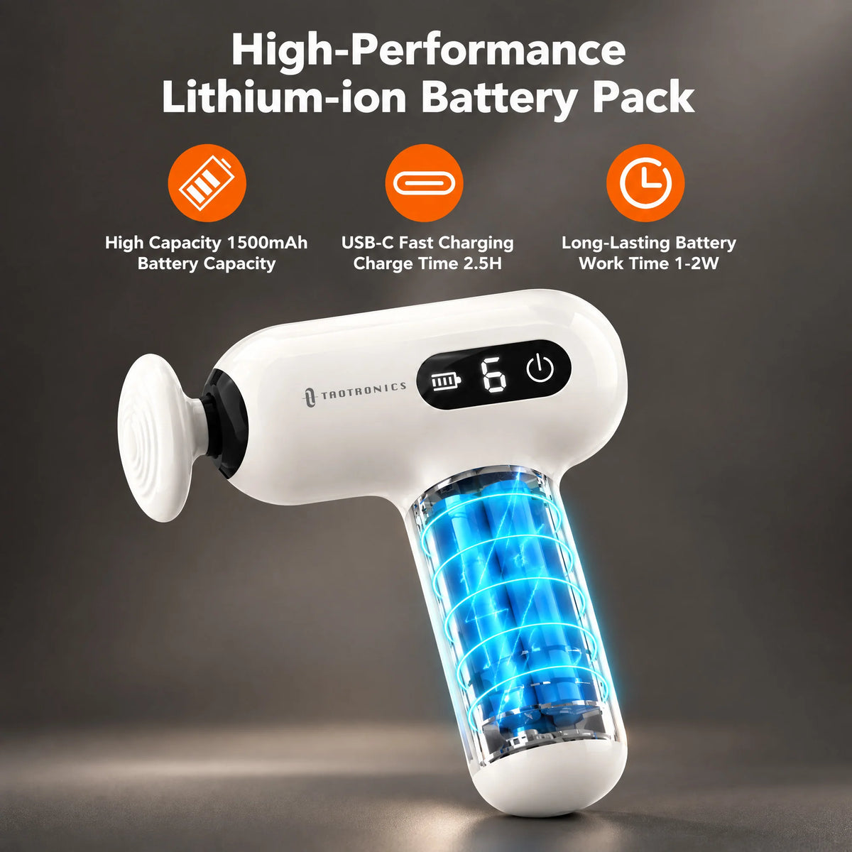 TaoTronics TT-PCA005 Mini Massage Gun, Portable Deep Tissue Massager with 6 Speeds & Quiet Motor