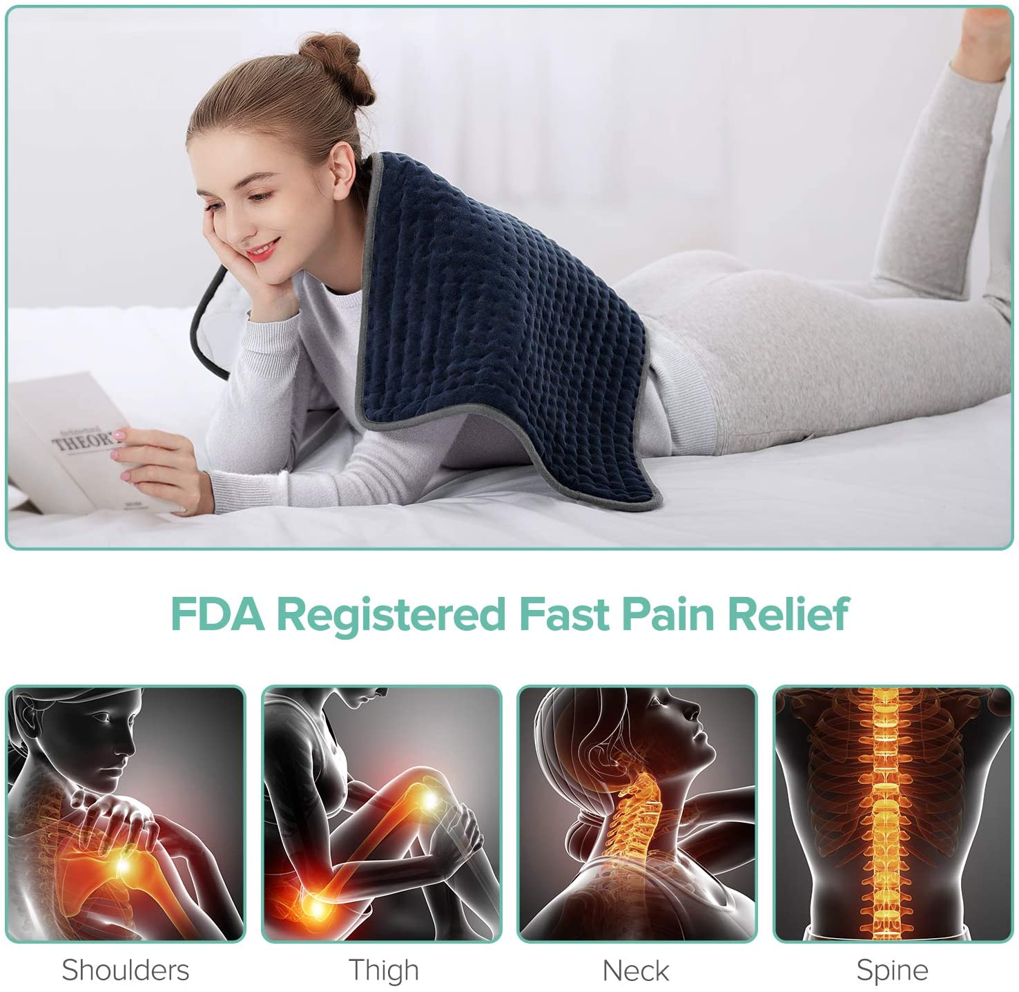 Sable【33"x17"】Electric Heating Pad for Back Pain Cramps Relief, XXX-Large Ultra Soft Fast Heating, Moist Dry Heat (Non-sale)