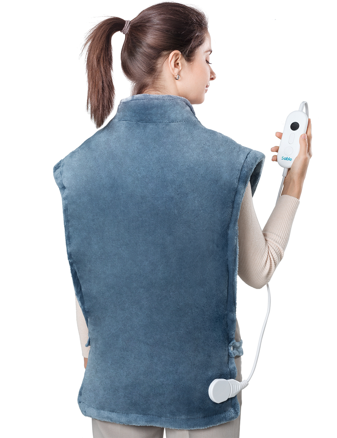 Heating Pad for Neck and Shoulders, 35” x 27” Extra Large Back Pain Relief Electric Heating Wrap, Dry & Moist Heat Therapy, 6 Temperature Settings, Machine Washable, 2 Hours Auto Shut-Off, Blue