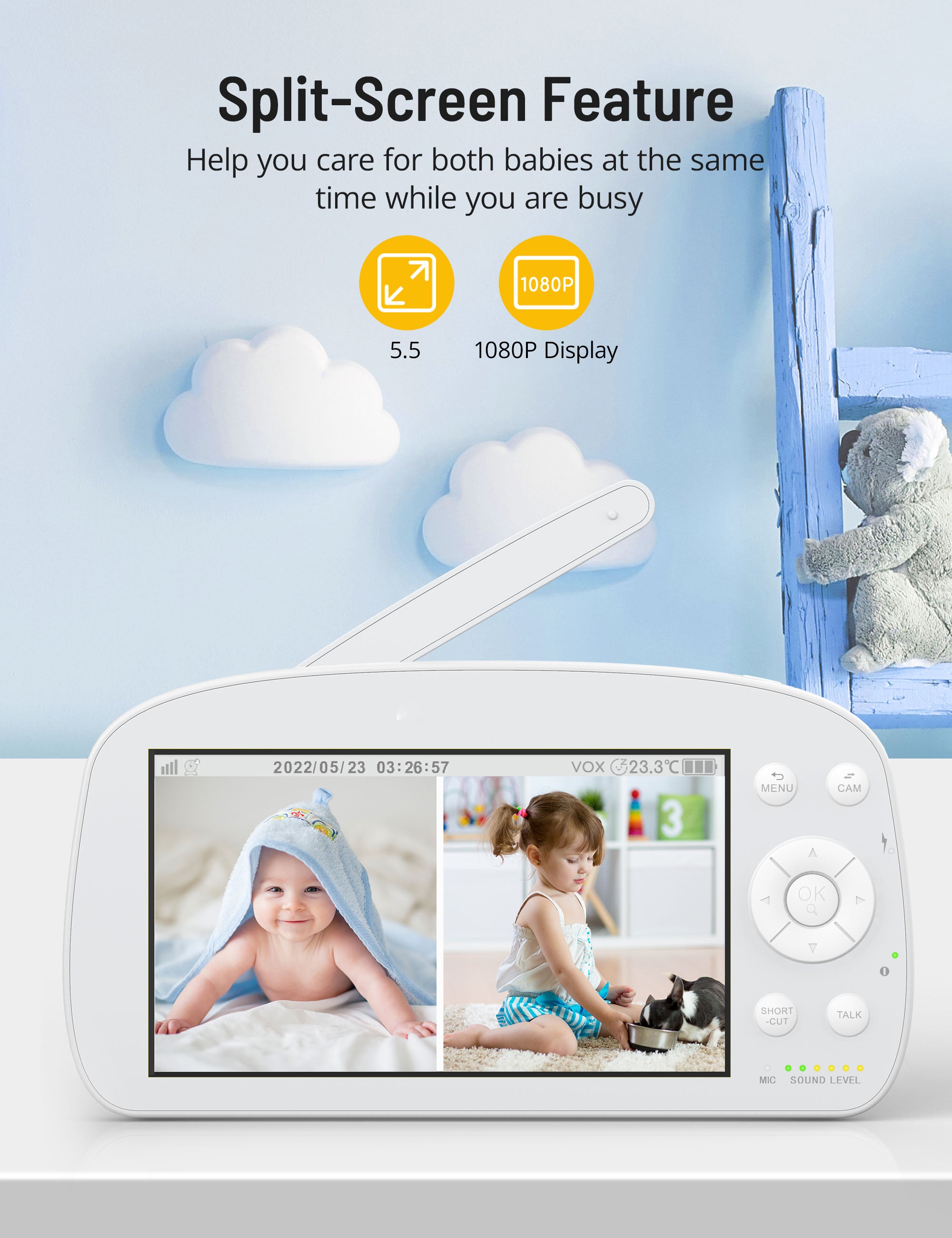 1080P Baby Monitor PE-IH004, With Camera and Audio Split Screen