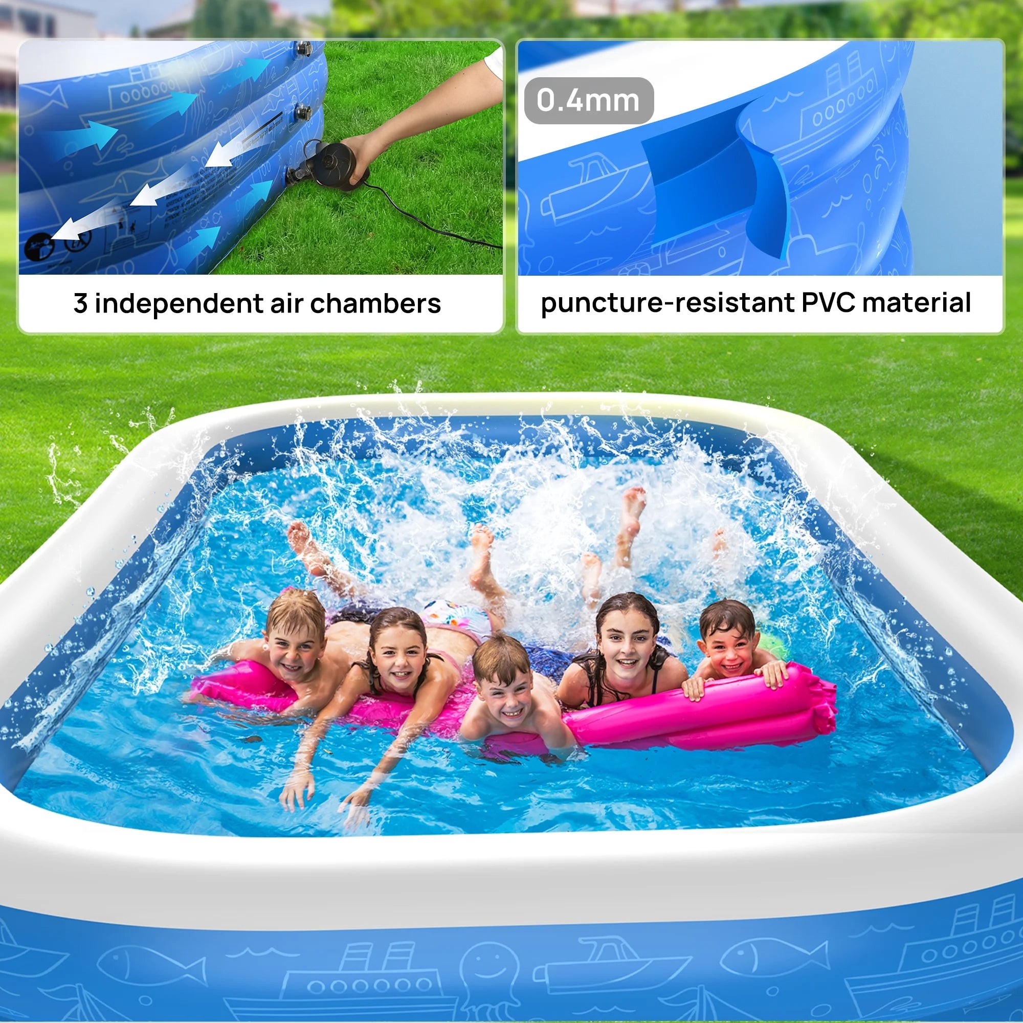 Evajoy Inflatable EJ-HF021 Outdoor Family Large Pool for Toddlers, Kids, Adults  WM-